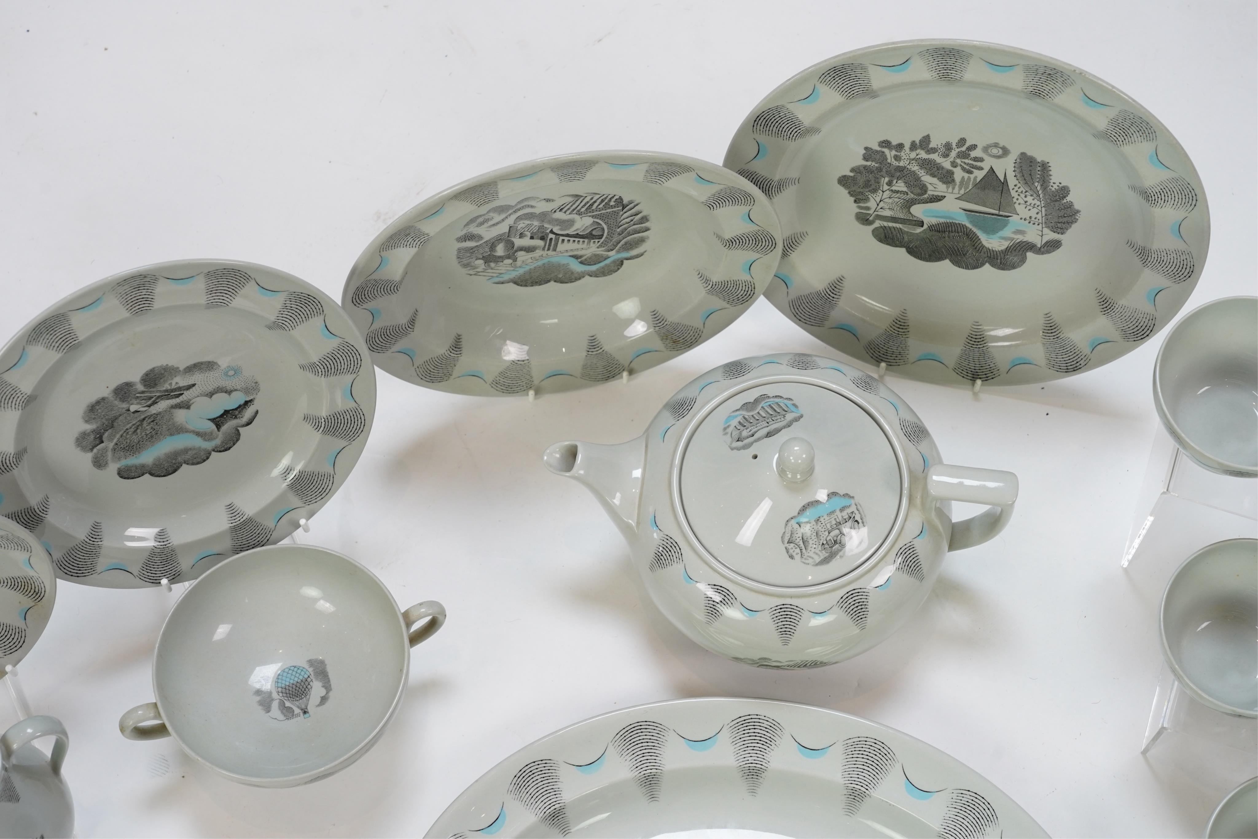 Eric Ravilious (1903-1942) for Wedgwood: A 'Travel' pattern part tea and dinner service